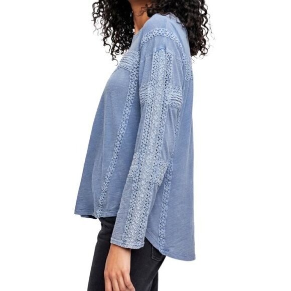 New Free People Crochet Long Sleeve Top in Blue Western Boho Size XS - Picture 3 of 11